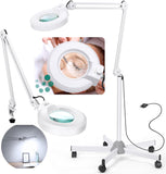 10X Magnifying Glass with Light and Stand, Floor Lamp with 5 Wheels