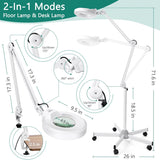 10X Magnifying Glass with Light and Stand, Floor Lamp with 5 Wheels