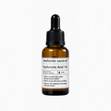 MasksńMore Melanin Control 1% Hyaluronic Acid anti-ageing face serum in a 30ml amber glass dropper bottle.