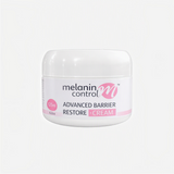 MasksńMore Melanin Control Advanced Barrier Restore Cream in a 125g white jar for dry and irritated skin repair.