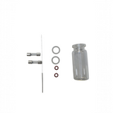 MasksńMore Hydra Facial oxygen spray handle replacement parts including glass vial, fuses, washers, and cleaning needle.