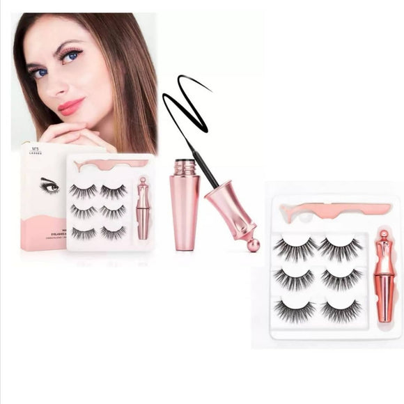 3 Pair Reusable False/Fake Magnetic Eyelash Set - Masks n More 