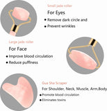 Rose Quartz, White and Black Obsidian DermaRoller and Gua Sha Set - MasksńMore