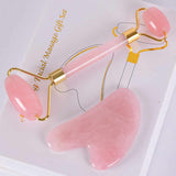 Rose Quartz, White and Black Obsidian DermaRoller and Gua Sha Set - MasksńMore